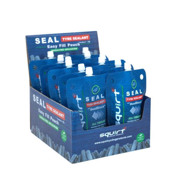 Płyn uszczelniający Squirt Seal Tyre Sealant (with BeadBlock) 120ml saszetka, 12 szt.+ ekspozytor